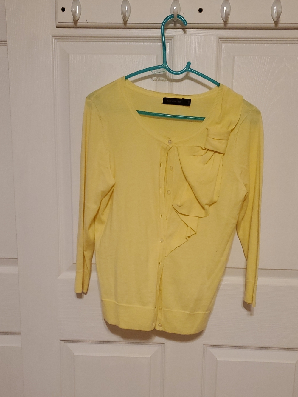 The Limited Yellow Ruffle-Front Cardigan